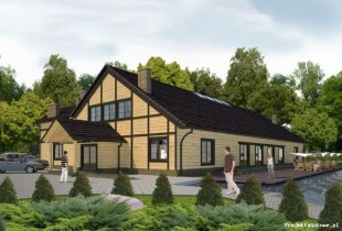 Drewniany Dom Weselny - gotowy projekt budowlany - wizualizacja - 1